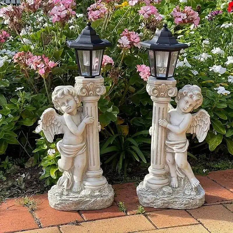 Garden Statue Solar-Powered Lantern Resin Angel