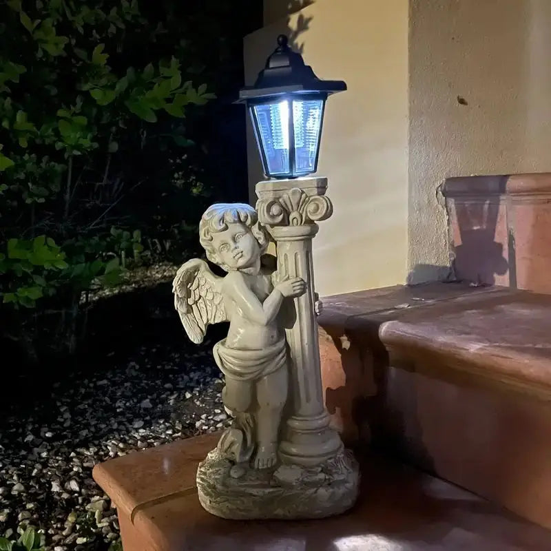 Garden Statue Solar-Powered Lantern Resin Angel