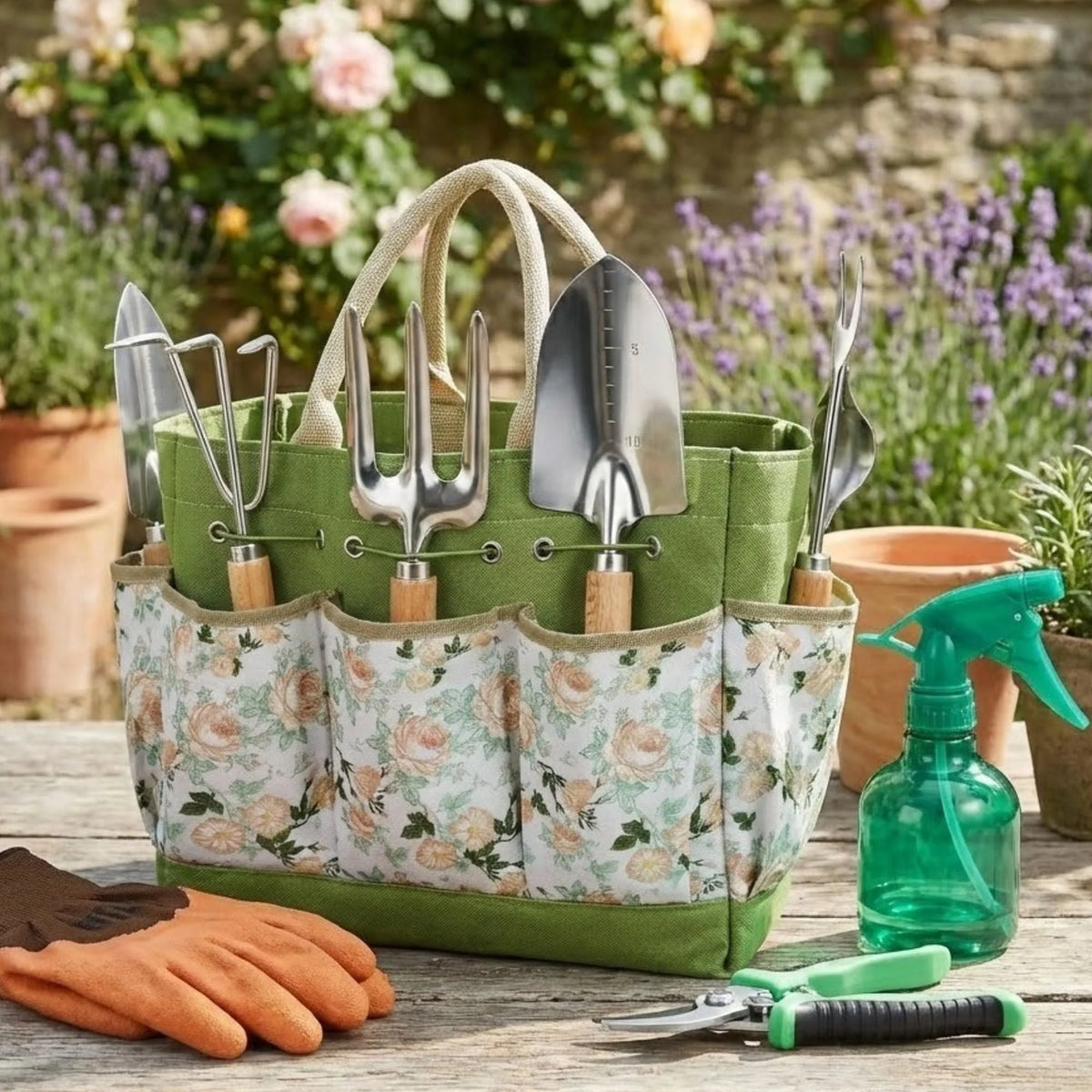 Garden Tool Set 9-Piece Stainless Steel Wooden Handles