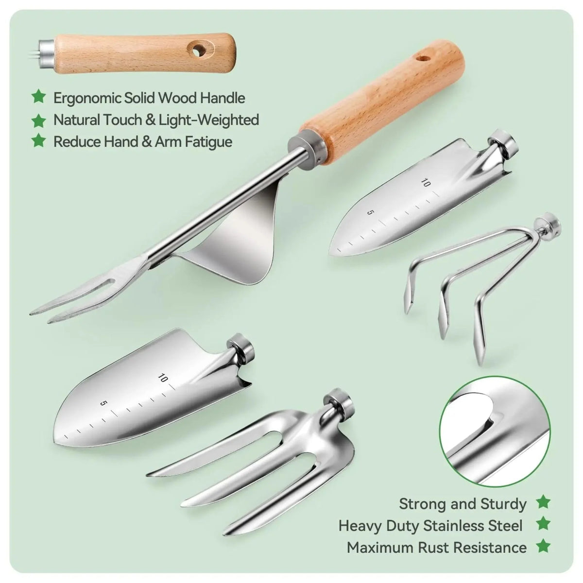 Garden Tool Set 9-Piece Stainless Steel Wooden Handles