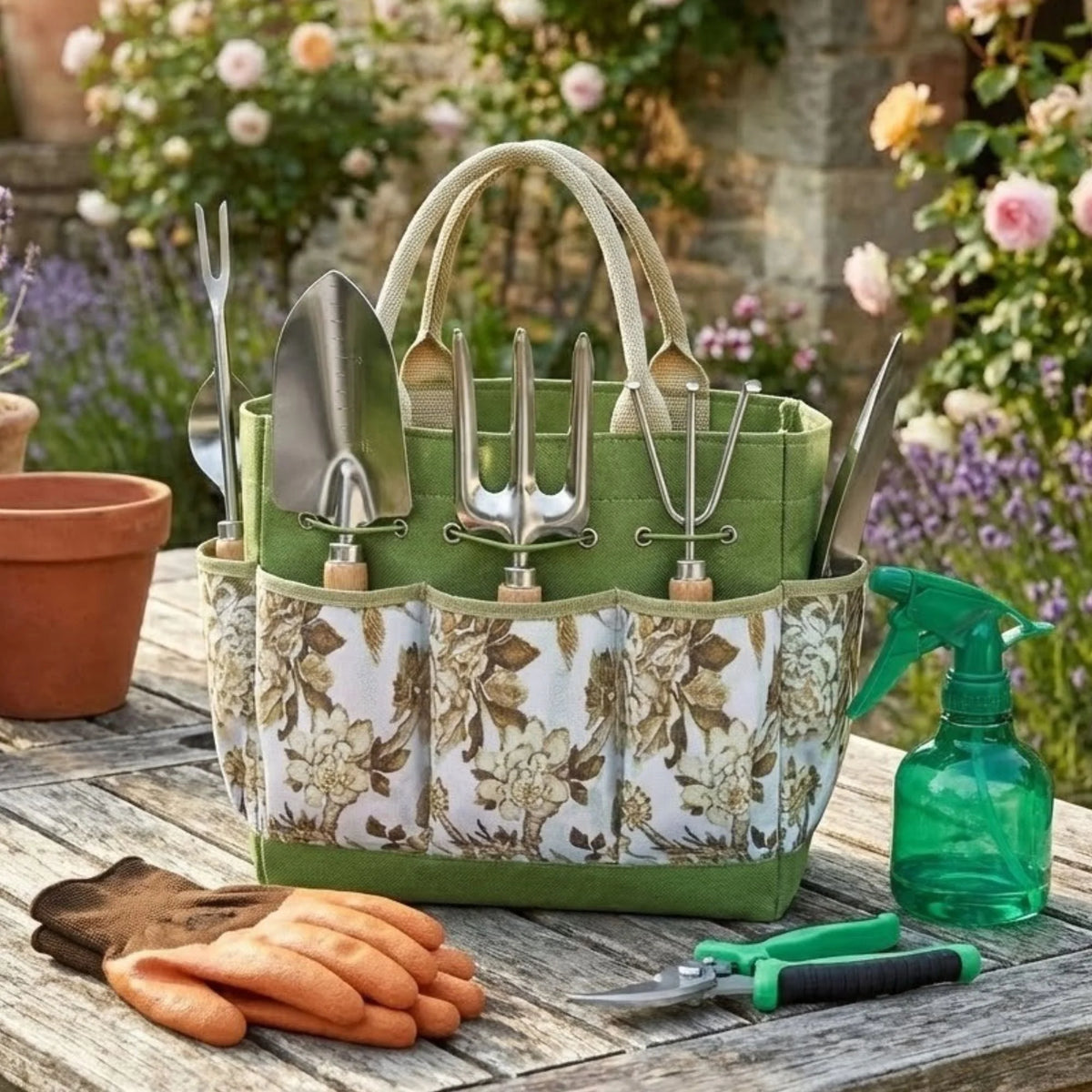 Garden Tool Set 9-Piece Stainless Steel Wooden Handles