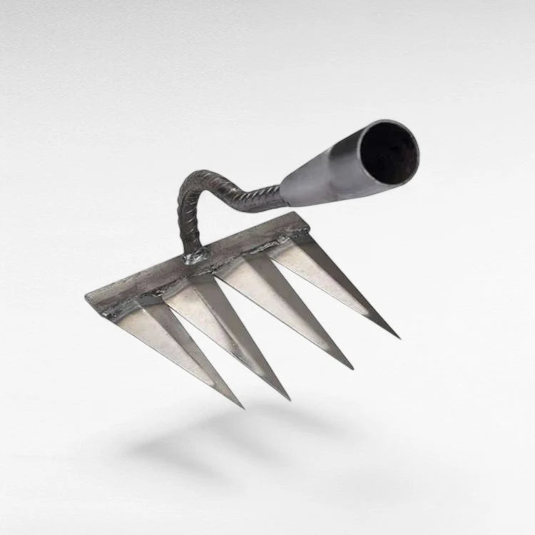Garden Weed Rake V-Shaped Stainless Steel Tines Rust-Resistant