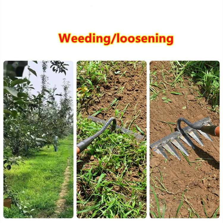 Garden Weed Rake V-Shaped Stainless Steel Tines Rust-Resistant
