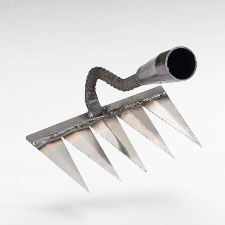 Garden Weed Rake V-Shaped Stainless Steel Tines Rust-Resistant