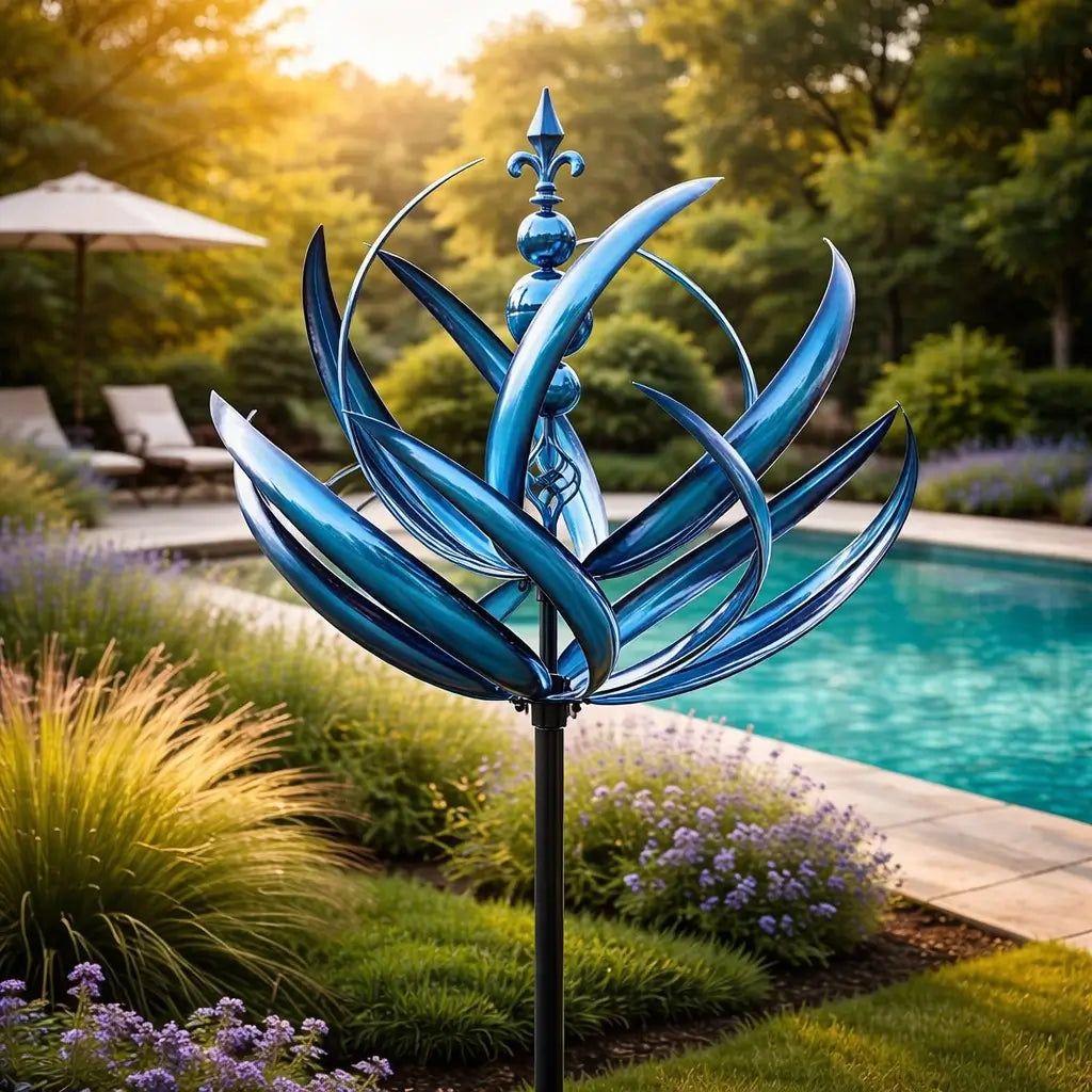 Garden Wind Vane Lotus Design Weather-Resistant Steel