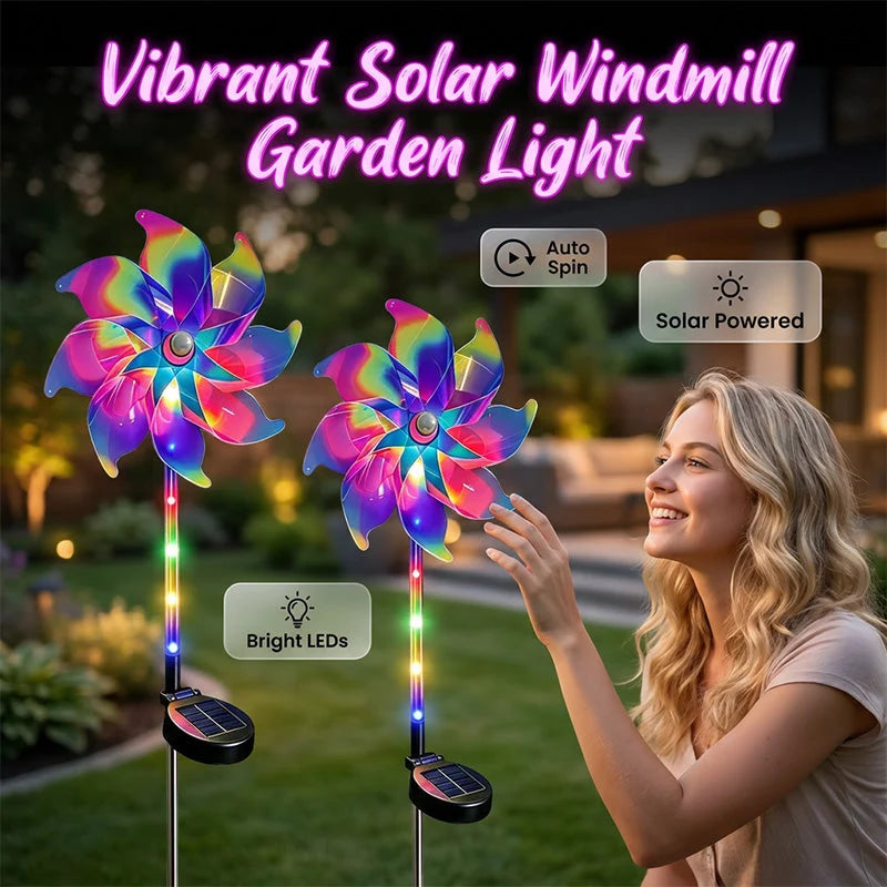 Garden Windmill Solar Powered Rainbow LED