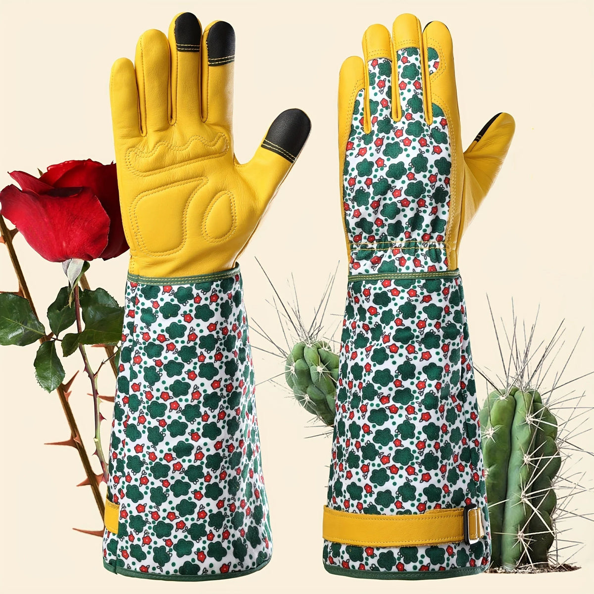 Gardening Gloves Thorn-Proof Cowhide Extended Gauntlet Touchscreen