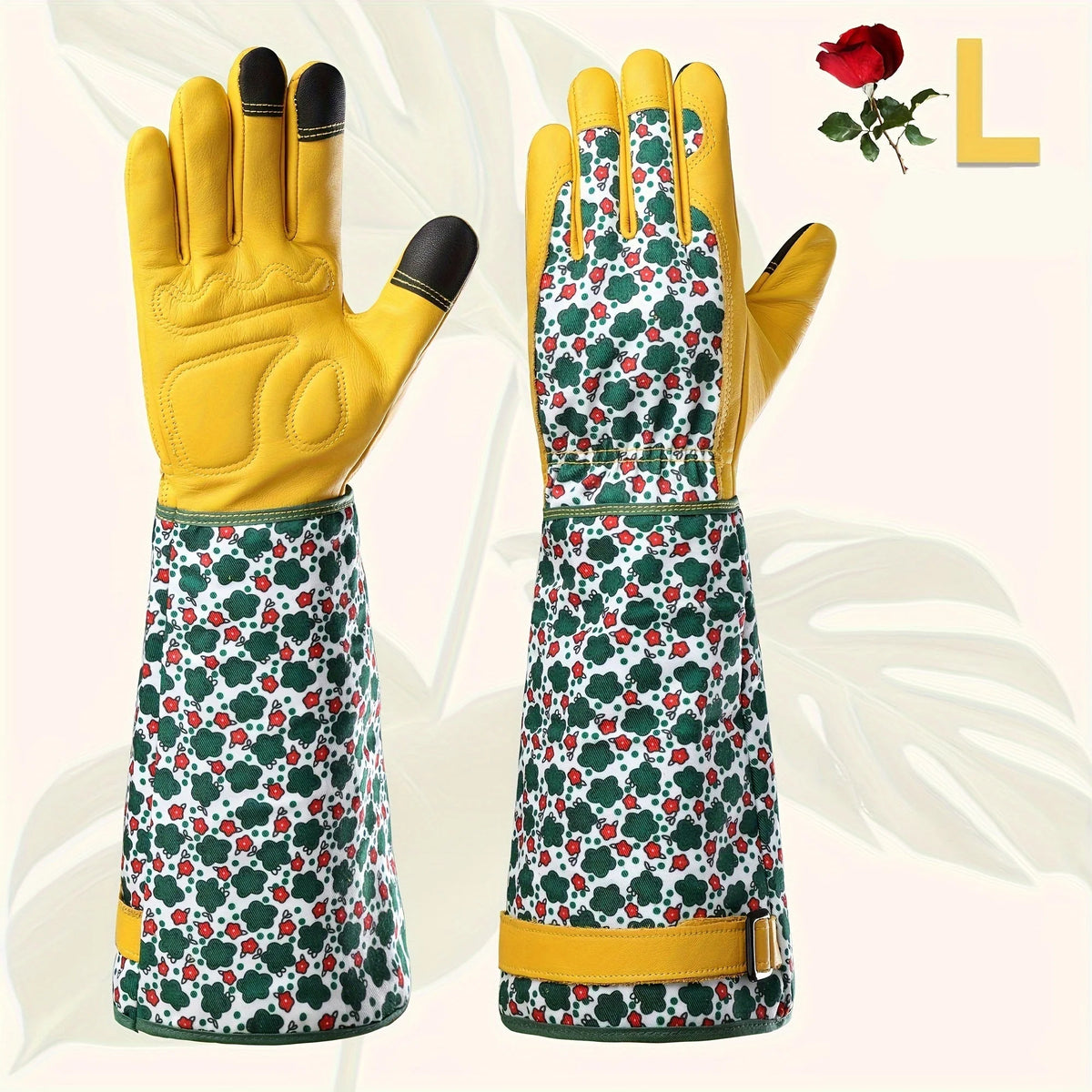 Gardening Gloves Thorn-Proof Cowhide Extended Gauntlet Touchscreen