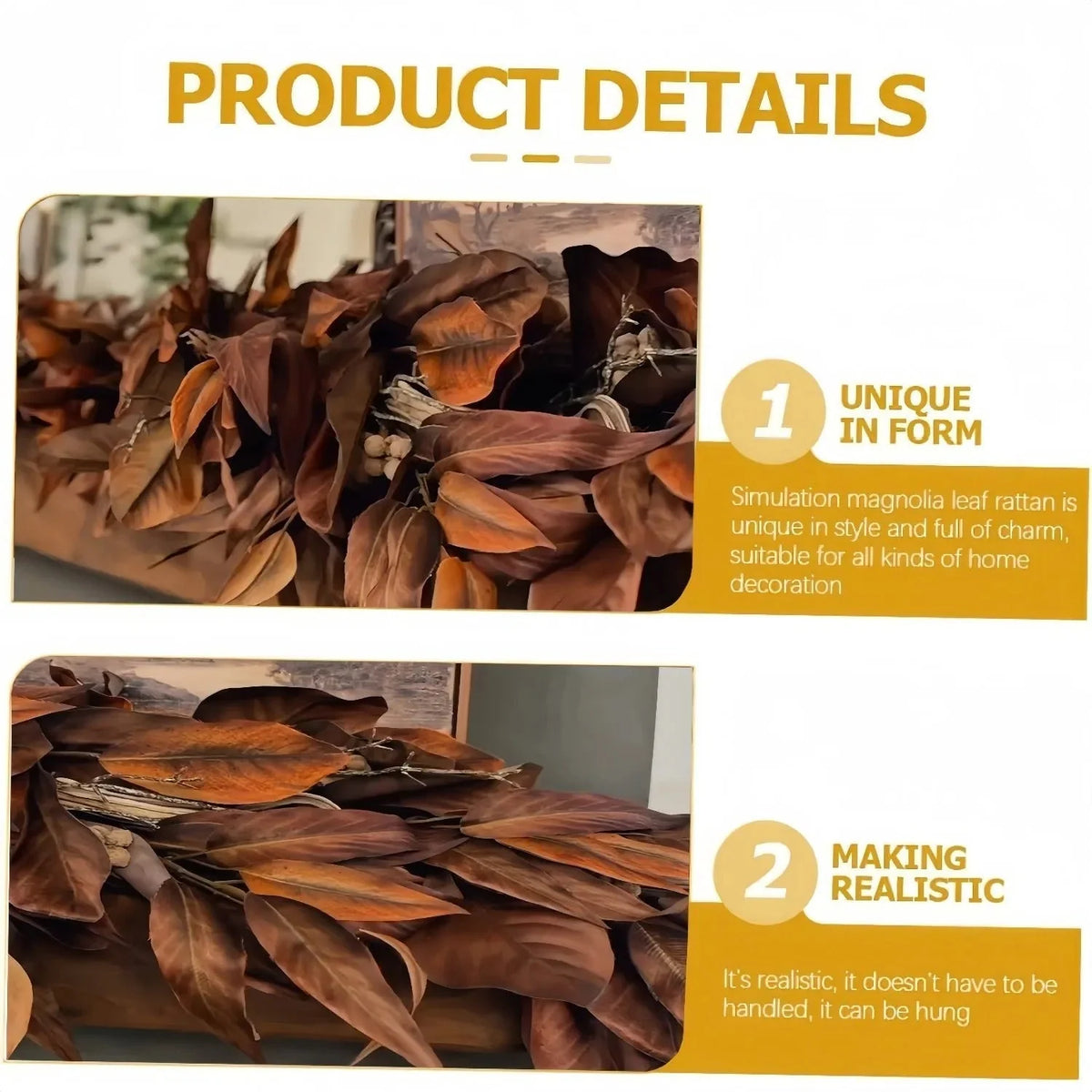 Garland Faux Magnolia Leaves 6 Ft Brown