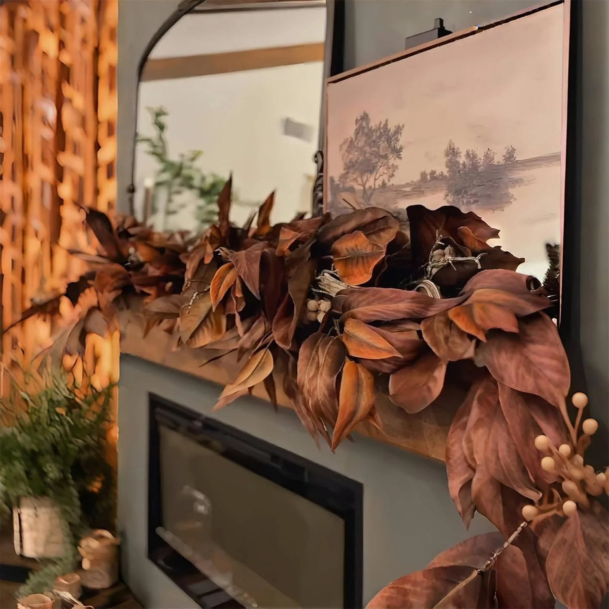 Garland Faux Magnolia Leaves 6 Ft Brown