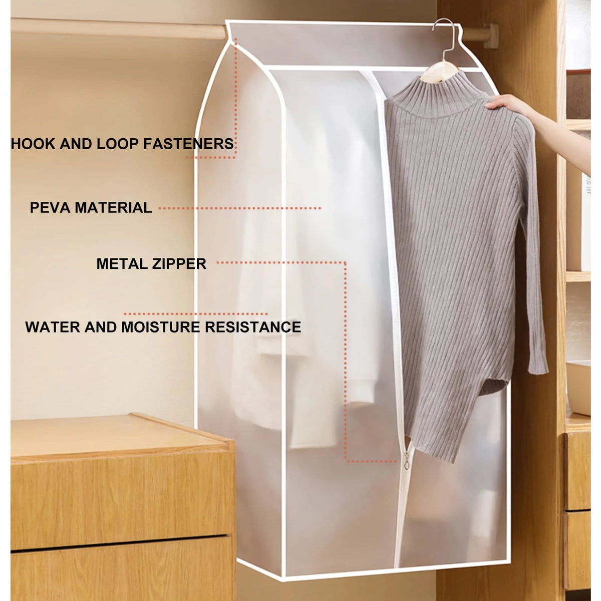 Garment Storage Bag Transparent Front Breathable Sides Dust Protection