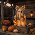 Ghost Figurine Resin Patchwork Design with Pumpkin Basket