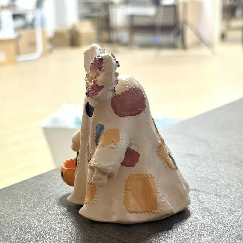 Ghost Figurine Resin Patchwork Design with Pumpkin Basket