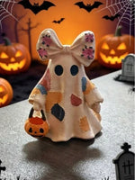 Ghost Figurine Resin Patchwork Design with Pumpkin Basket