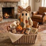 Ghost Figurine Resin Patchwork Design with Pumpkin Basket