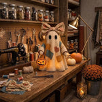 Ghost Figurine Resin Patchwork Design with Pumpkin Basket