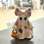 Ghost Figurine Resin Patchwork Design with Pumpkin Basket
