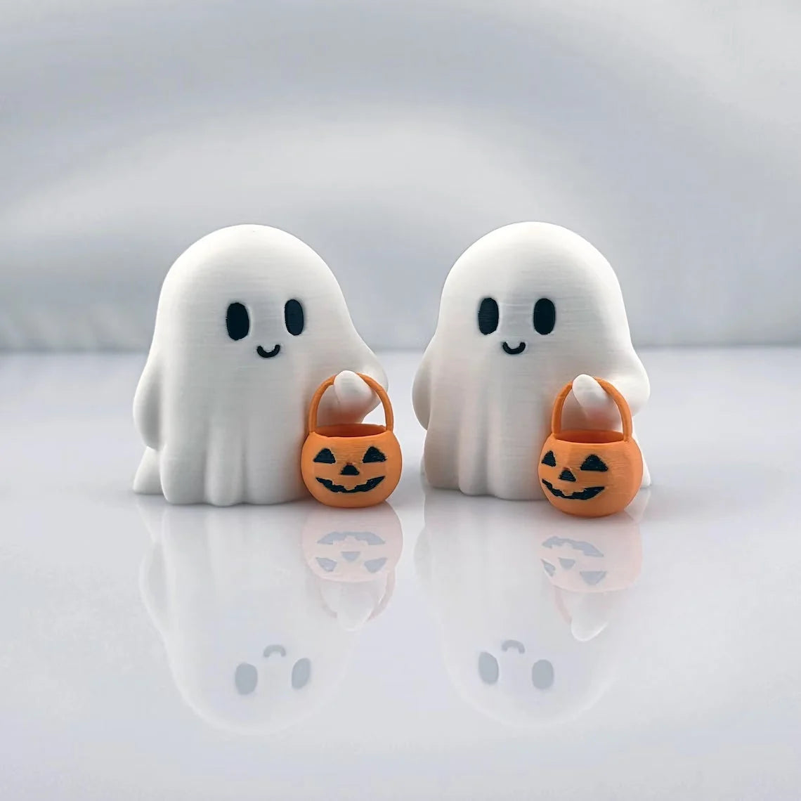 Ghost Figurine Set of 3 White Resin Pumpkin Details