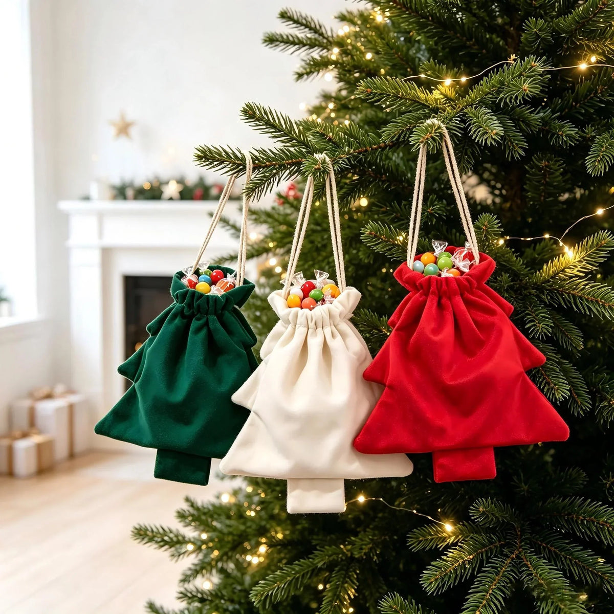 Gift Bag Christmas Tree Shape Durable Fabric & Drawstring