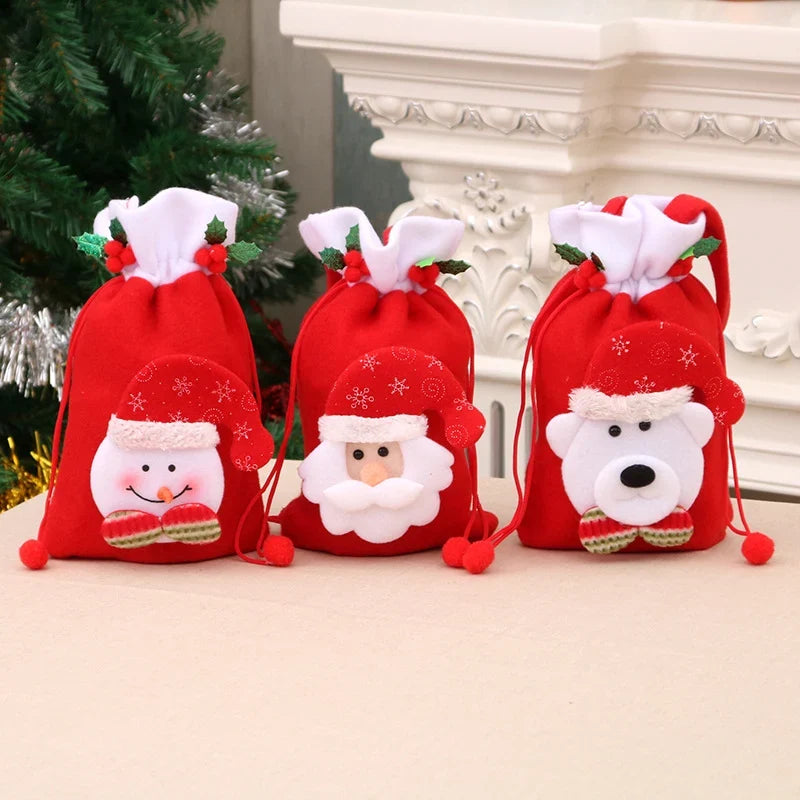 Gift Bag Soft Felt Santa Face Drawstring Reusable