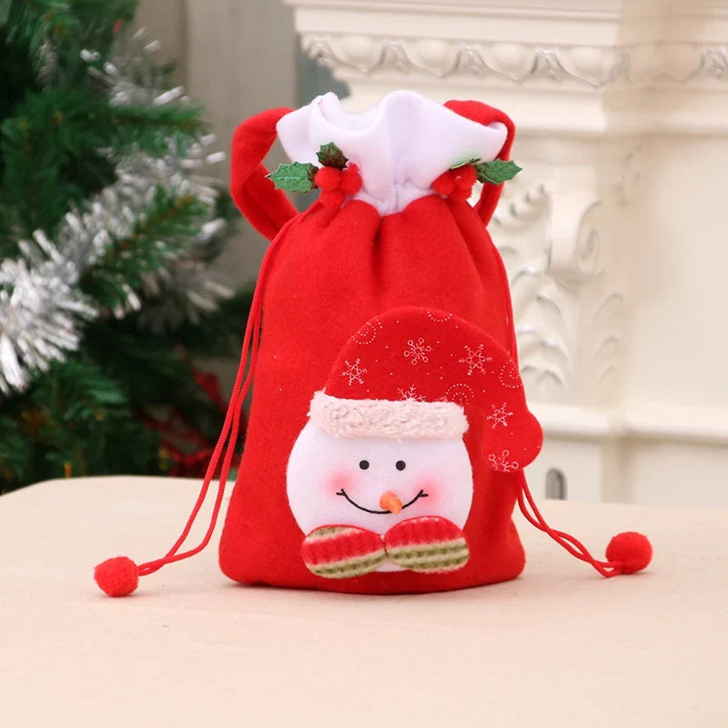 Gift Bag Soft Felt Santa Face Drawstring Reusable