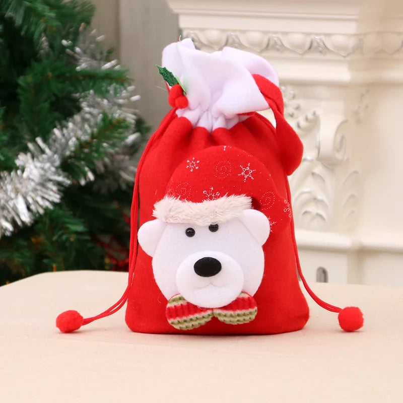 Gift Bag Soft Felt Santa Face Drawstring Reusable