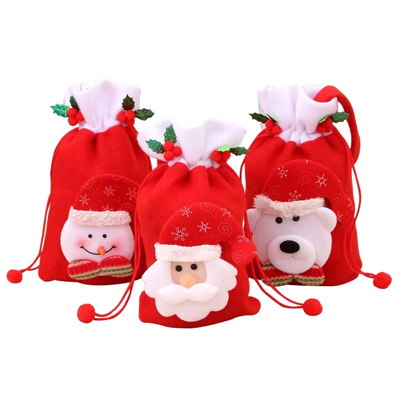 Gift Bag Soft Felt Santa Face Drawstring Reusable