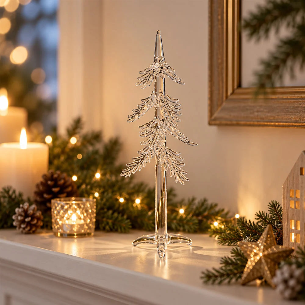 Glass Christmas Tree Clear Layered Branch 8.7 Inch Decor