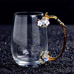 Glass Coffee Mug Hand-Drawn Floral Design Lead-Free
