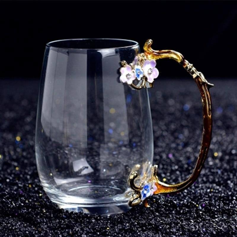 Glass Coffee Mug Hand-Drawn Floral Design Lead-Free