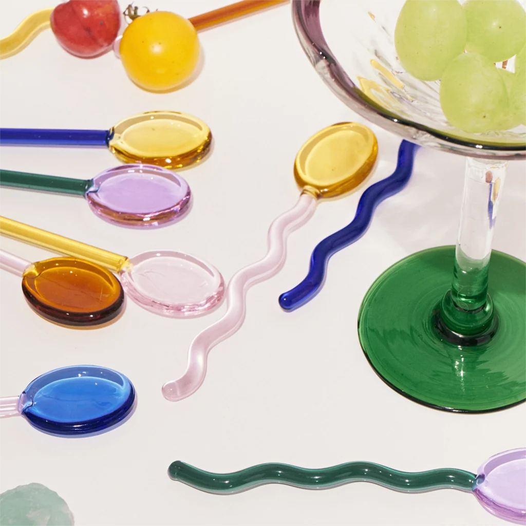 Glass Dessert Spoons Wavy Colorful Dishwasher-Safe