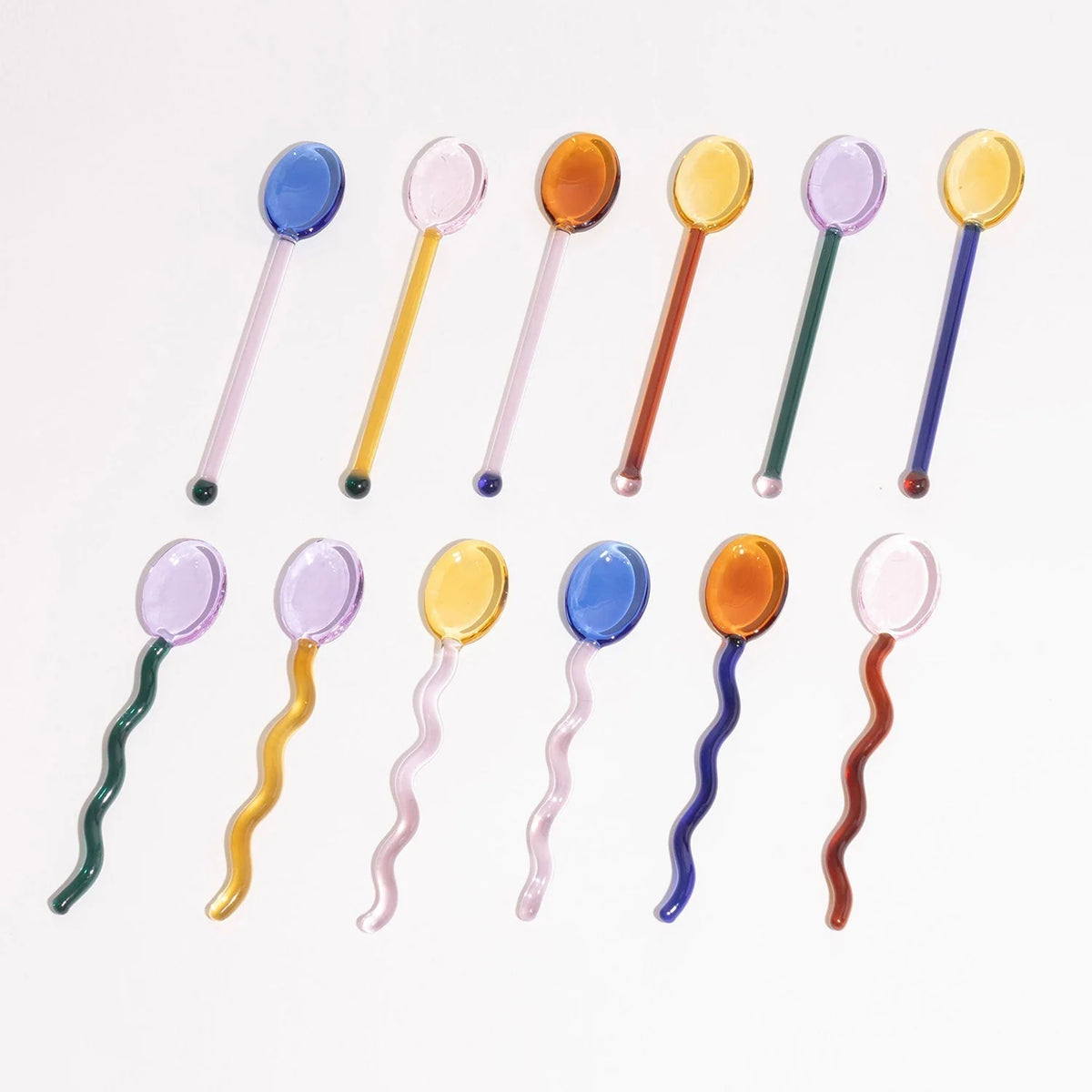 Glass Dessert Spoons Wavy Colorful Dishwasher-Safe