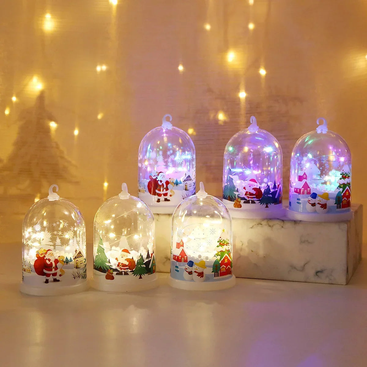 Glass Dome Decoration Warm White LED Santa Scene