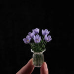 Glass Flower Bouquet Colored Glaze Set of 7 With Vase