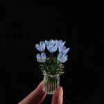 Glass Flower Bouquet Colored Glaze Set of 7 With Vase