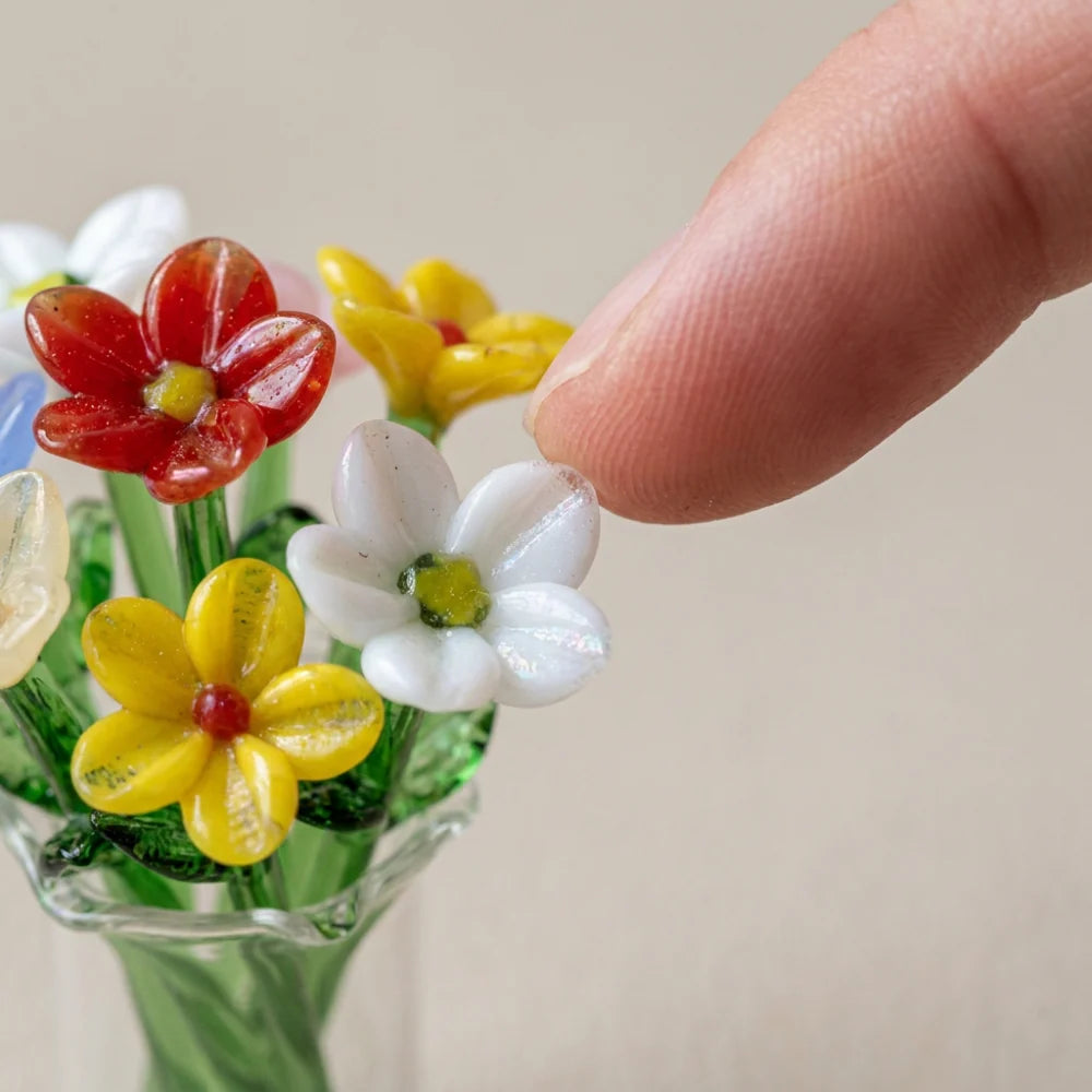 Glass Flower Bouquet Colored Glaze Vase Included