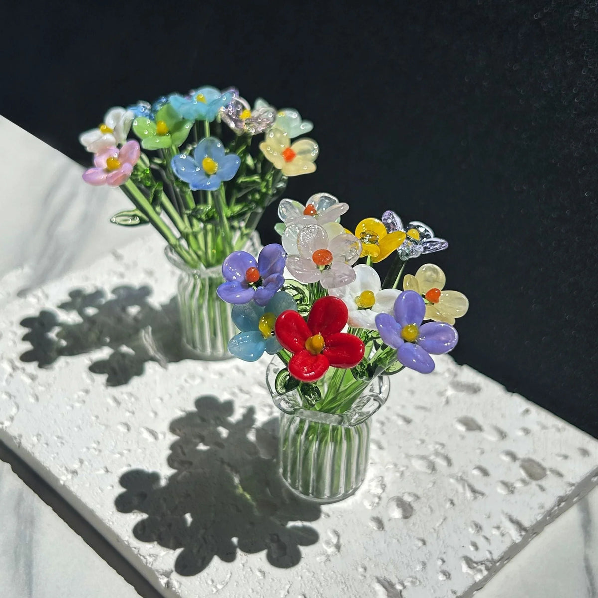 Glass Flower Bouquet Colored Glaze Vase Included