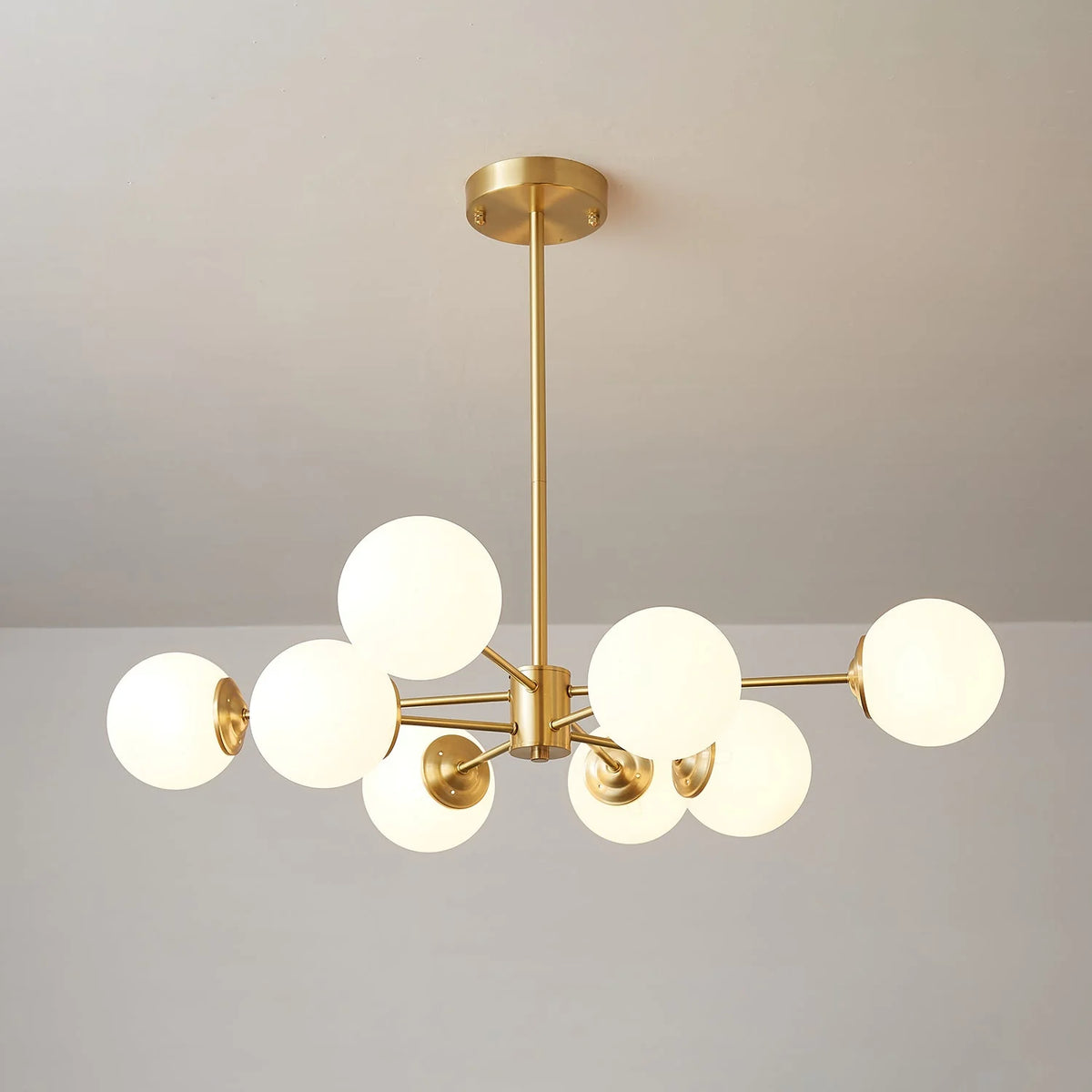 Glass Globe Chandelier Brass Finish Adjustable Suspension