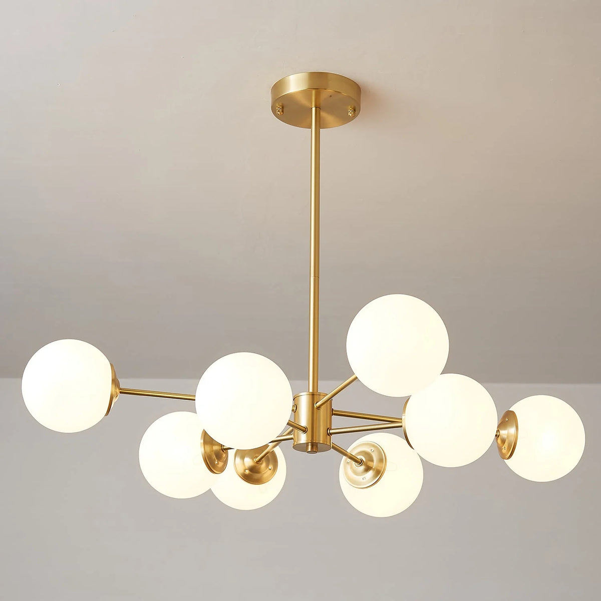 Glass Globe Chandelier Brass Finish Adjustable Suspension