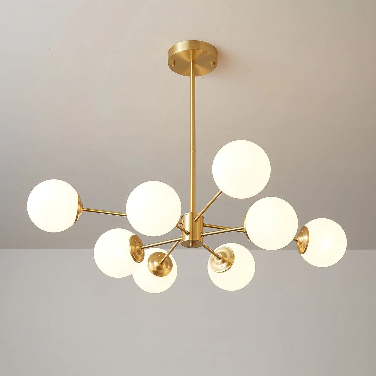 Glass Globe Chandelier Brass Finish Adjustable Suspension