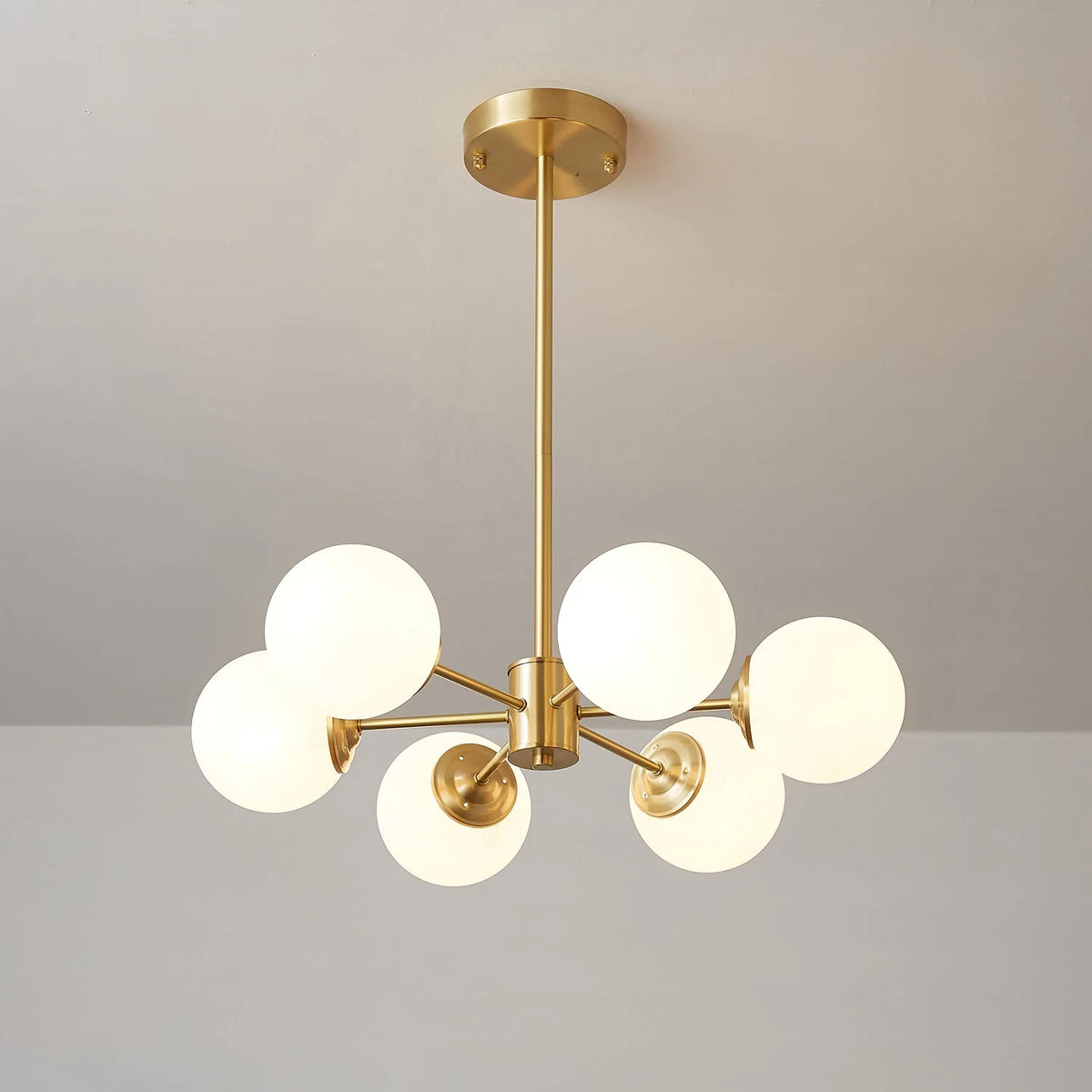 Glass Globe Chandelier Brass Finish Adjustable Suspension