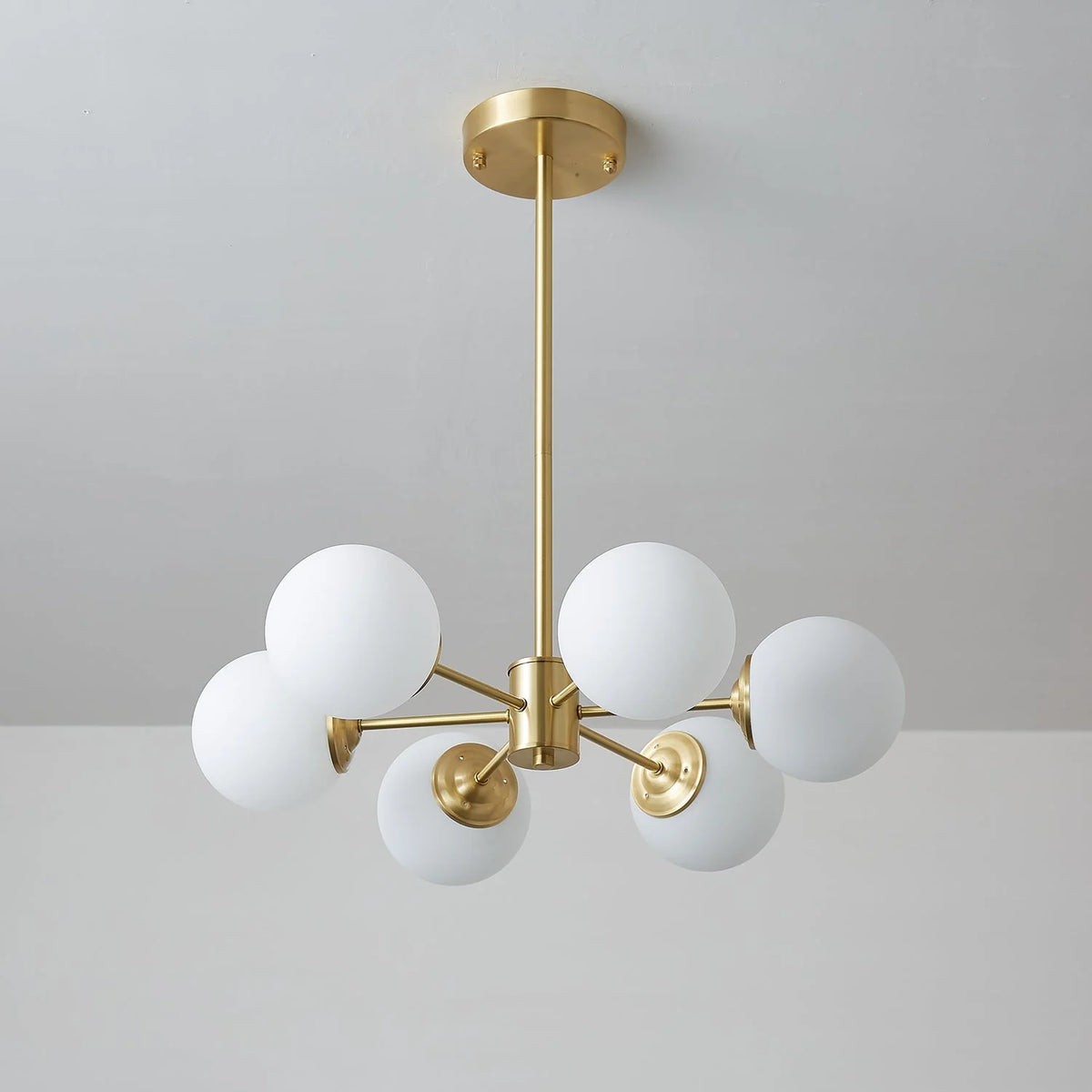Glass Globe Chandelier Brass Finish Adjustable Suspension
