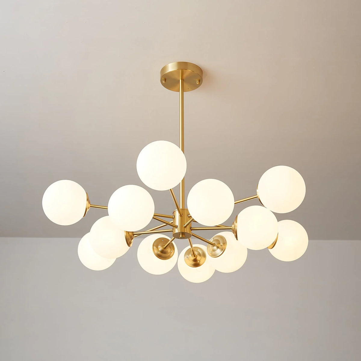 Glass Globe Chandelier Brass Finish Adjustable Suspension