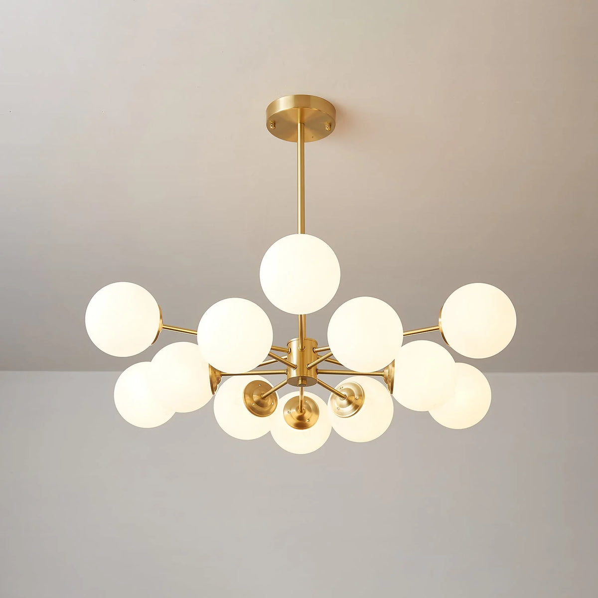Glass Globe Chandelier Brass Finish Adjustable Suspension