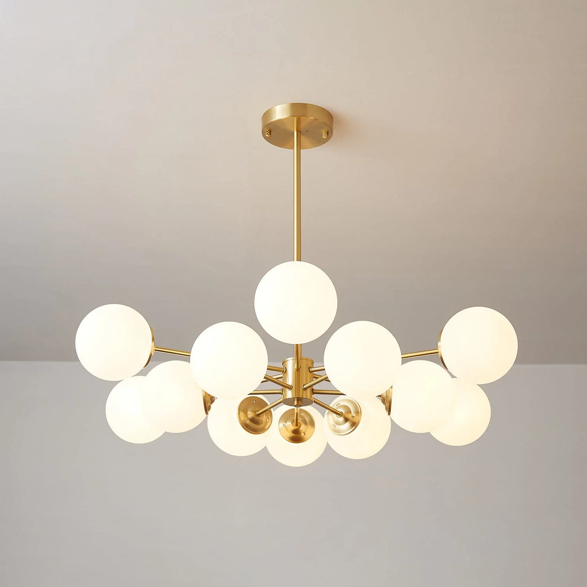 Glass Globe Chandelier Brass Finish Adjustable Suspension