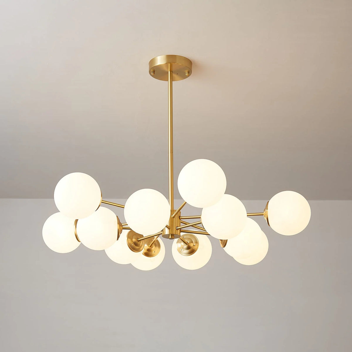 Glass Globe Chandelier Brass Finish Adjustable Suspension