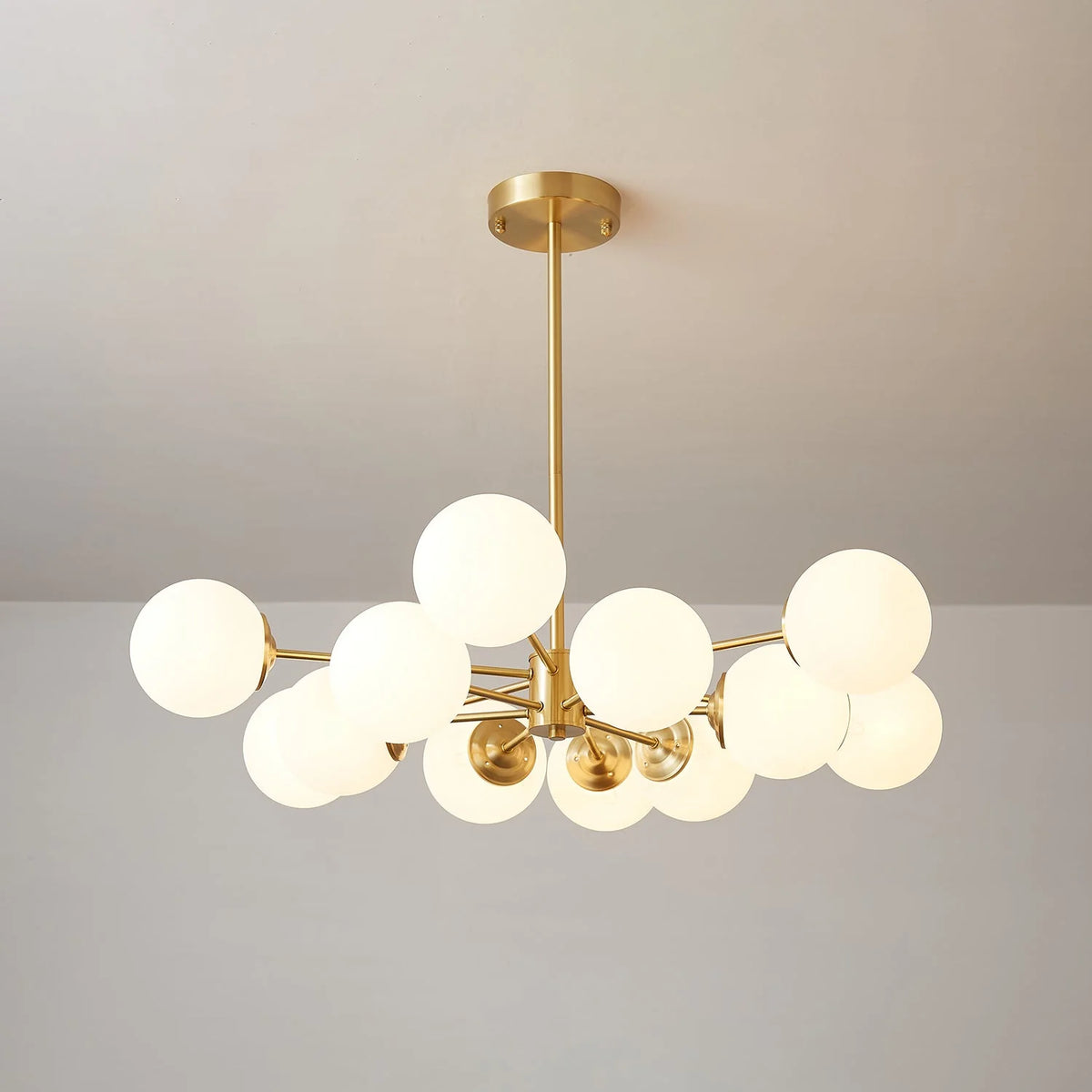 Glass Globe Chandelier Brass Finish Adjustable Suspension