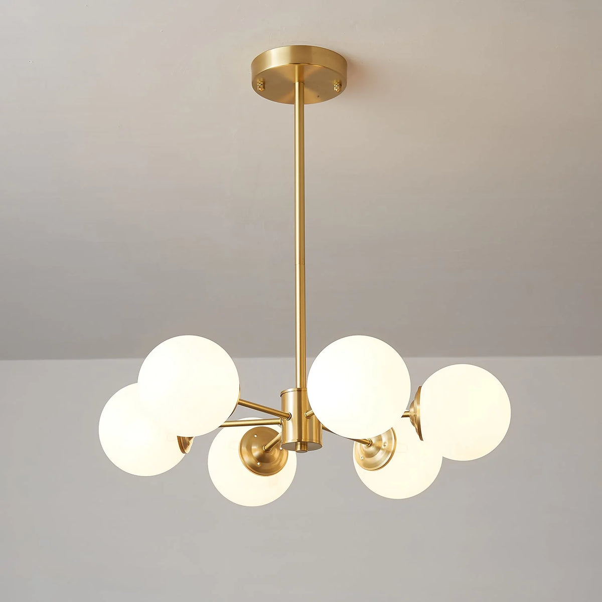 Glass Globe Chandelier Brass Finish Adjustable Suspension
