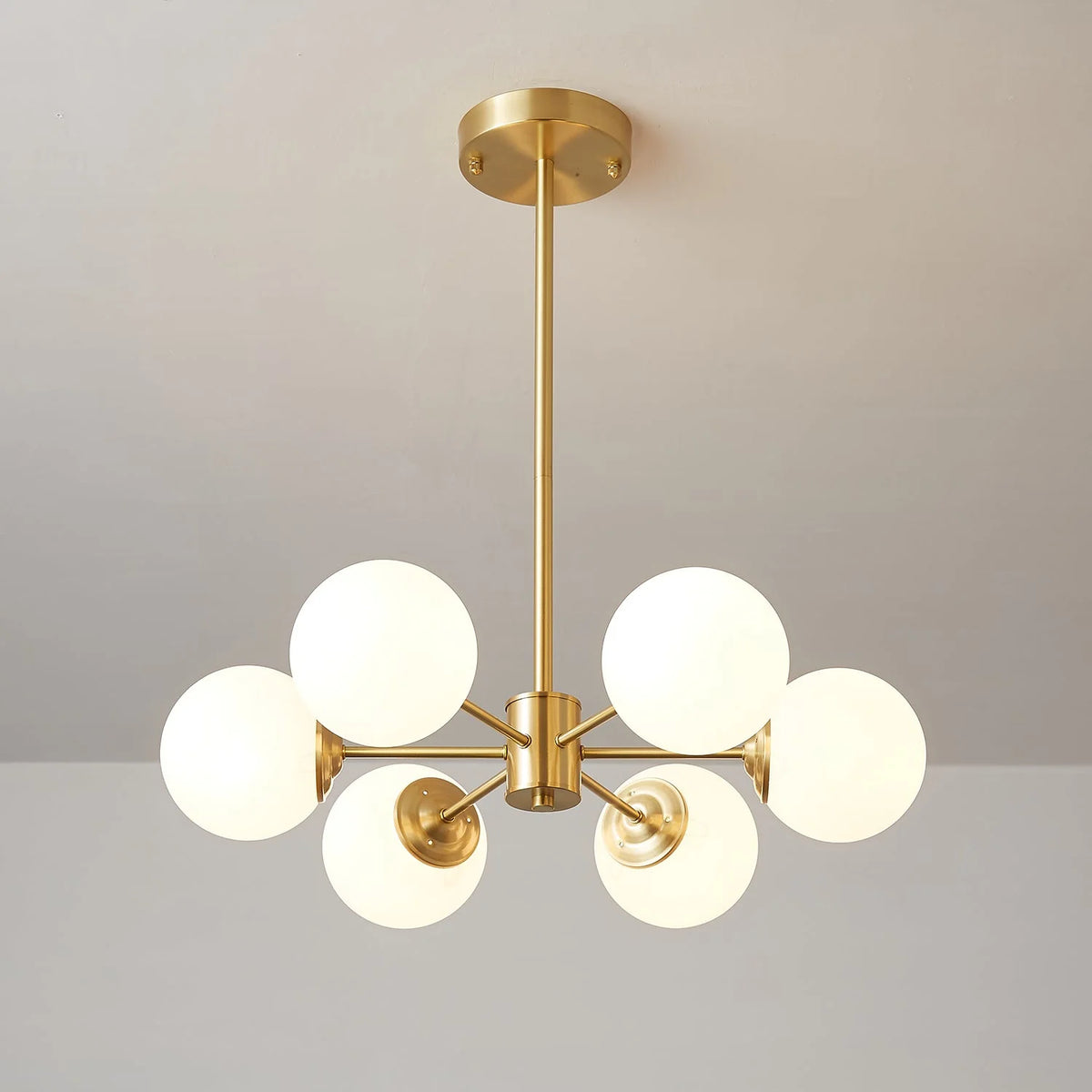 Glass Globe Chandelier Brass Finish Adjustable Suspension