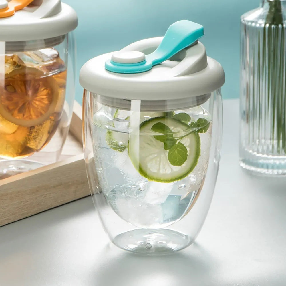 Glass Mug Double-Wall Insulated Leak-Proof High-Borosilicate Glass